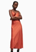 AllSaints Women&#39;s Red Copper Satin Midi Slip Dress Adjustable Straps Sma... - £84.57 GBP