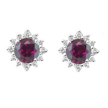 2.5MM Simulé Rubis &amp; Diamant Halo Fleur Serti Boucles D&#39;Oreilles Argent Sterling - £68.41 GBP