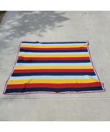 VTG Homemade MCM Striped Fall Afghan Throw Blanket Blue Maroon Yellow 51... - $51.20 CAD