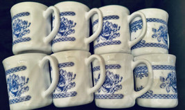 Arcopal Honorine Coffee Mugs France (8) Scalloped Edges Blue Floral Temp... - $39.00