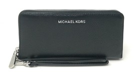 Michael Kors Continental Wallet Wristlet Black Leather 35T7STVE7L Silver... - £85.93 GBP