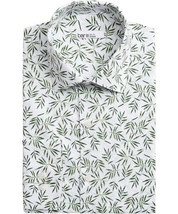 Bar III Mens Organic Cotton Slim-Fit Tossed Leaf-Print Dress Shirt Green... - £15.71 GBP