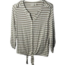 Chicos 0 Tie Button Front Shirt Women S Striped Roll Tab Sleeves Jersey ... - $10.80