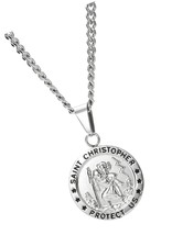 Saint Christopher Necklace 3.5mm Stainless Steel Curb - $70.49 CAD