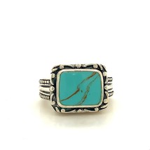 Vintage Sterling Signed 925 FAS Inlay Turquoise Stone Studded accent Ring 7 1/4 - £51.43 GBP