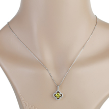 Silver Tone Necklace With Faux Yellow Sapphire &amp; Crystal Clover - £22.92 GBP