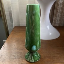 Vintage Ceramic 6” Bud Vase Drip Glazed Green Turquoise Speckled Splatter - $27.58