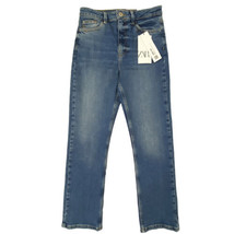 ZARA Slim Fit High Rise Cropped Stretch Blue Jeans Womens size 2 Medium Wash - £19.96 GBP