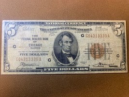1929 $5 Republic of Chicago, IL- Brown Seal-National Currency Note - £56.36 GBP