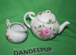 Hand Painted Nippon Rose Flower Pattern Ceramic Teapot E-OH And Creamer - £19.46 GBP