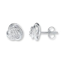 14K White Gold Plated .05Ct Round Cubic Zirconia Love Promise Knot Stud Earrings - £42.95 GBP