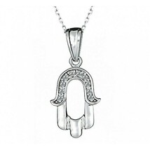 Diamond Hamsa Hand Pendant Jewish Necklace 16&quot; 14k White Gold 0.19 CT - $706.70 CAD