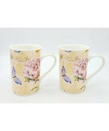 NIB Finecasa 8 oz Porcelain Floral Mugs w/ Butterflies &amp; Bees Designed b... - £15.78 GBP