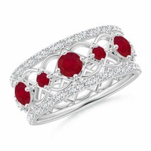 ANGARA Art Deco Inspired Graduated Ruby and Diamond Ring for Women in 14K Gold - £1,293.49 GBP