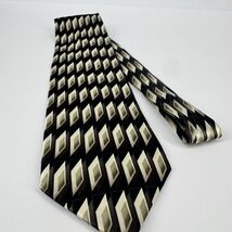 Geometric Diamond Silk Tie Black Gold Beige Mens Classic Pattern Tie - $13.85