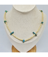 Vintage Blue Turquoise & Cream Round Shell Heishi Necklace 22" Long - $29.95
