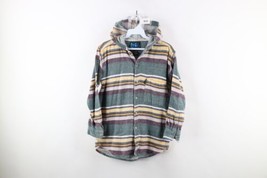 Vtg 90s Streetwear Boys Large Faded Rainbow Striped Hooded Flannel Butto... - $39.55