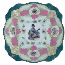 Antique Porcelain Asian Japanese Geisha Hand Painted Scalloped Edge Unmarked 9&quot; - £33.82 GBP