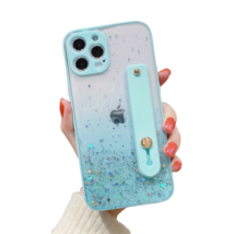 Anymob iPhone Case Sky Blue Sequins Glitter Wrist Band Clear With Stand Holder B - £22.85 GBP