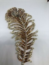 Vintage Or Fini Blanc Bronze Véritable Cristal Paon Plume Broche Épingle - £86.03 GBP