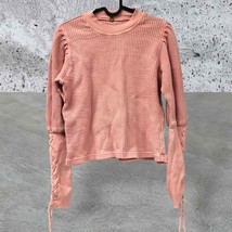 Free People Tasha blush pink thermal with tie lace sleeves women’s size XS - £29.12 GBP