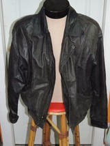 Large Bermans Leather Jacket Lined 1986 Charcoal Vintage Bomber Flight HEAVY - £19.38 GBP