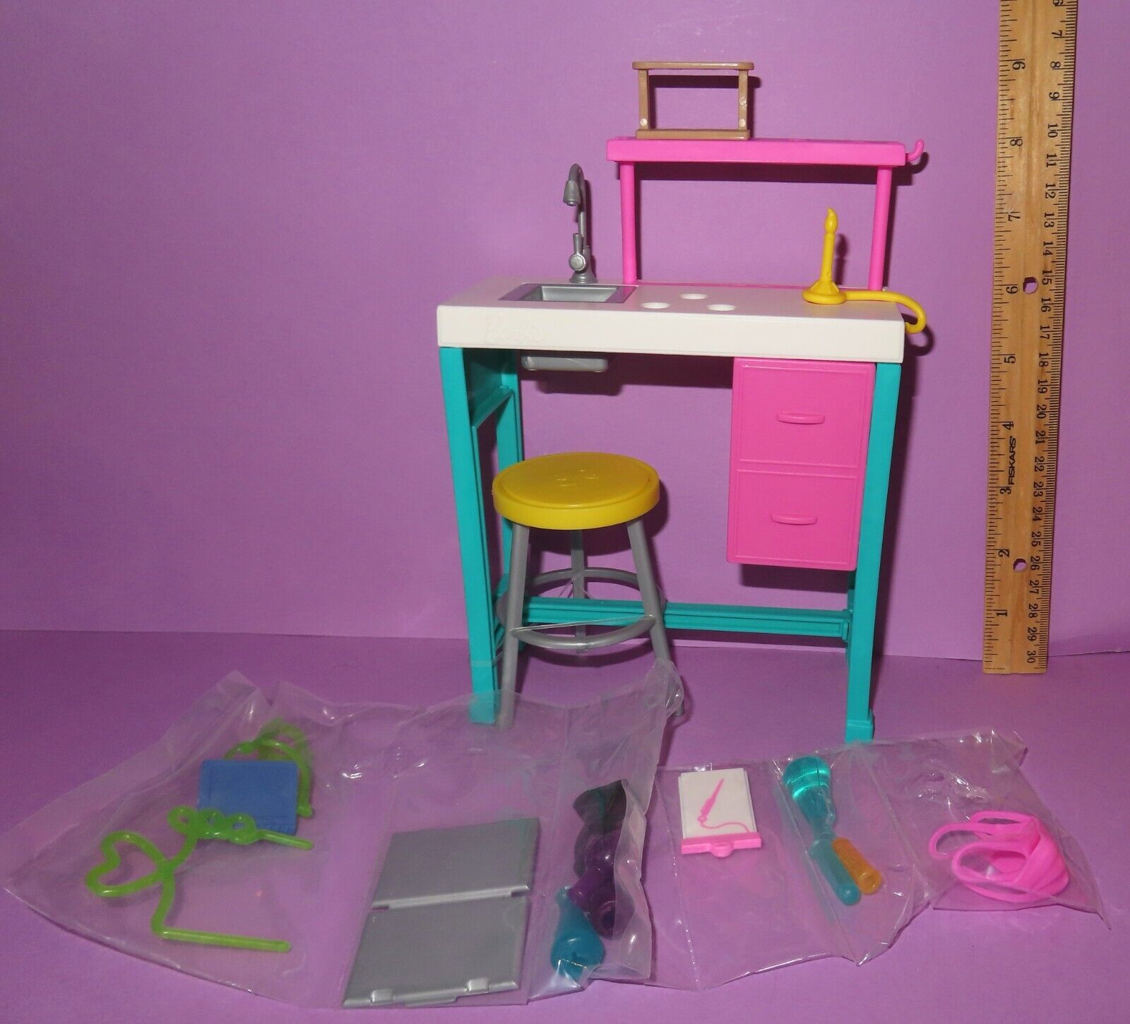 Primary image for Barbie Science Lab Playset Equipment Mask Career Stool Piece Lot