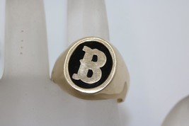 Vintage 10K Yellow Gold Black Enamel Letter B Initial Signet Oval Ring Size 9.5 - £237.07 GBP