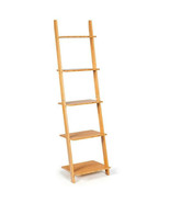 5-Tier Modern Bamboo Wall-Leaning Display Ladder Bookshelf - Color: Natural - $122.32 CAD