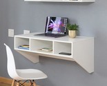 Wall Mounted Office Computer Desk And Floating Hutch Cabinet, White - $405.99