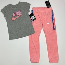 Nike Girls Tee Shirt &amp; Dri- Fit Joggers Pants Set Outfit Grey Pink Sz 6 6X - £22.33 GBP