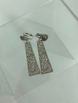 Vintage 1960s Trifari Earrings Dangle Silver Tone Open Work Textured Clip On - £15.03 GBP