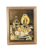 Gobelin Finished Still Life Needlepoint Fruit Platter Wine Bottle Candle - $93.06