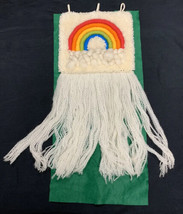 80’s Vintage Rainbow Latch Hook Fringed Wall Art Hanging Tapestry 37x17 ... - $29.61