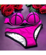 Hot pink &amp; black trim bathing suit juniors size M bikini - $17.69