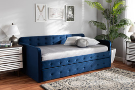 Avery Navy Blue Velvet Fabric Button Tufted Twin Size Daybed w/Trundle - $12,221.82 MXN