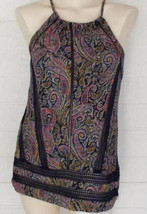 New Lucky Brand Size Small Black Paisley Lace Trim Halter Top - £16.03 GBP