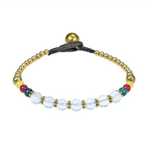 Tribal Inspired Round Reconstructed Moonstone &amp; Brass Beads Toggle Bracelet - £7.30 GBP