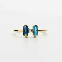 1Ct Baguette Cut Blue Sapphire/Topaz Three-Stone Ring in 14K Yellow Gold Finish - £83.92 GBP