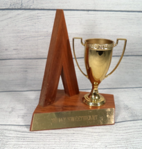 Vintage 1960s Metal Cup Solid Wood Base Trophy with &quot;To My Sweetheart&quot; E... - $16.78