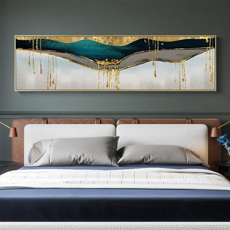 HQ Canvas Print Abstract banner bedside blue golden canvas painting posters