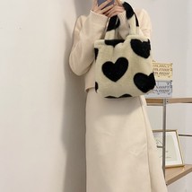 2022 Women&#39;s Japanese Ins Black Love Bag Simple New Cute Winter Plush Handbag La - £21.26 GBP