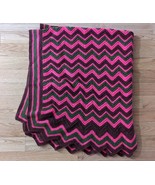 Crocheted Chevron Blanket Pink 60&quot;x 50&quot; Vintage Handmade - £19.65 GBP
