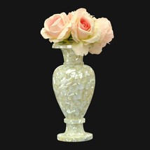 8 Inches White Marble Giftable Vase MOP Overlay Work Flower Pot for Anniversary - £846.43 GBP