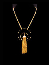 Vintage Napier necklace - Egyptian golden Tassels - black enamel pendant - coutu - £184.61 GBP