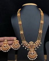 Bollywood Gold Plated Handmade Jewelry Necklace Set South Indian Bridal CZ Set - £68.76 GBP