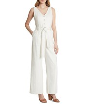 New Tahari Asl Ivory White Linen Belted Wide Leg Jumpsuit Size 16 $139 - £66.85 GBP