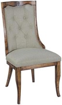 Side Chair Dining Rampart Curved Back Pecan Solid Wood, Tufted Beachwood Linen - £656.70 GBP