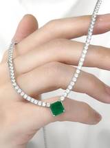 14Ct Cushion Cut Simulated Emerald &amp; Diamond Necklace 925 Silver Gold Plated - £195.13 GBP