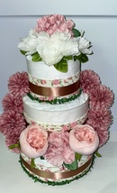 Vintage Tea Party Theme Baby Girl Shower Mauve , Pink and White Diaper Cake Gift - £64.14 GBP